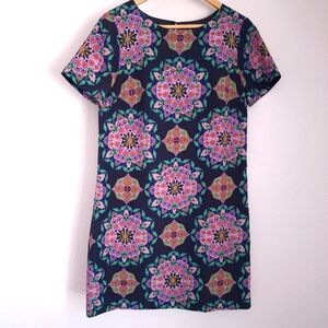J. Crew Gallery Vibrant Medallion Print Shortsleeve Shift Dress